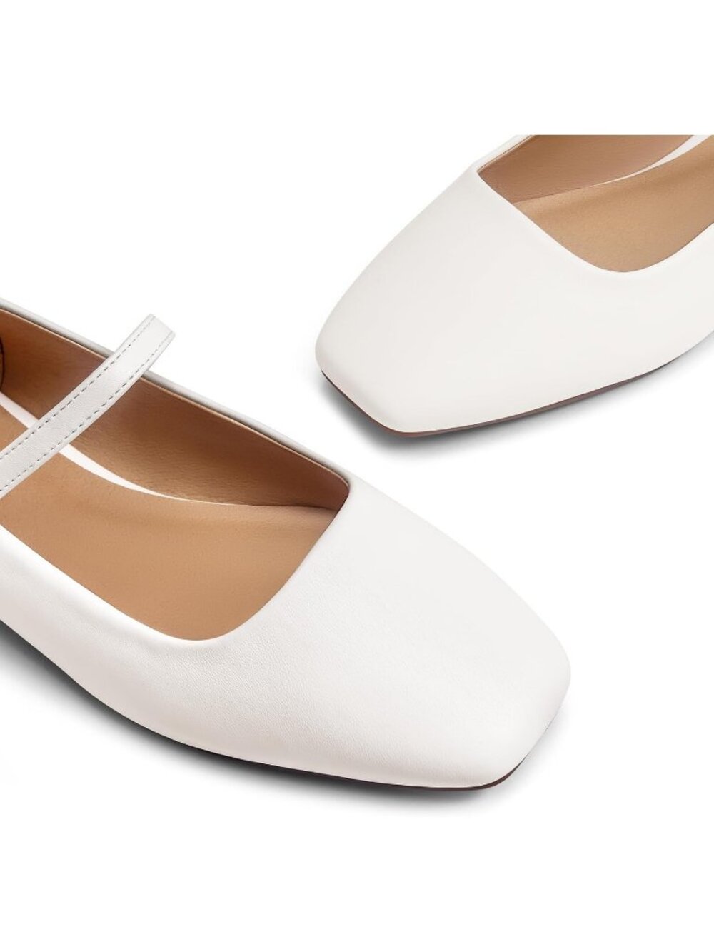 Women's White Ballet Mary Jane Adjustable Straps Square Closed Toe Flats Shoes - Picture 6 of 6